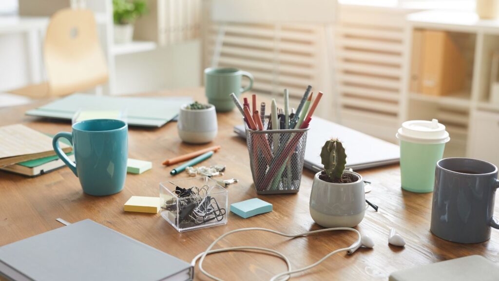 A table with many different items on it